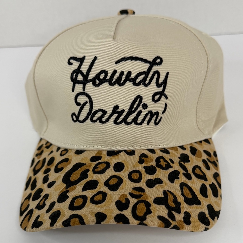 Howdy Darlin’ Leopard Trucker Hat Western Cowgirl Snapback Adjustable